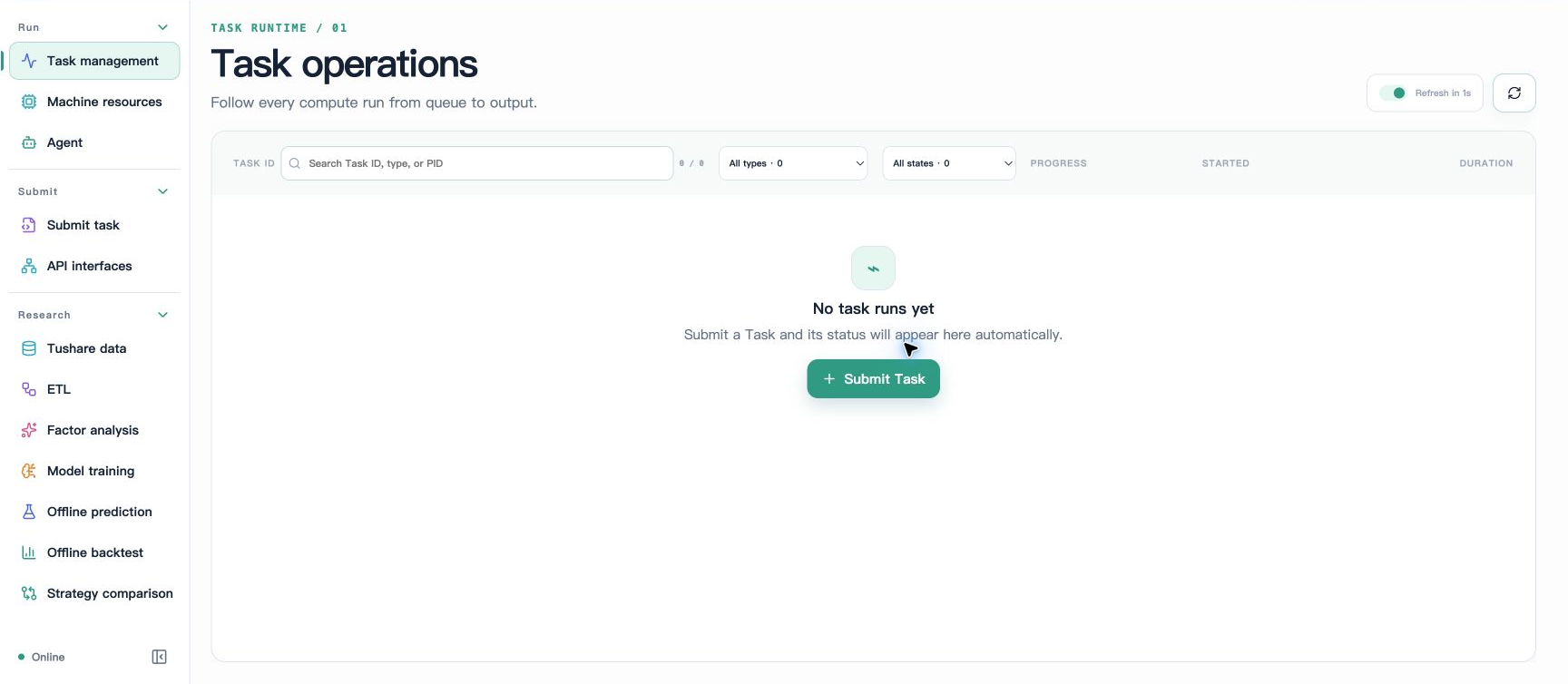 Task operations before submitting a demo