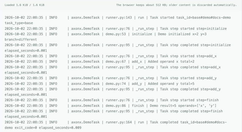 Demo execution in the English Studio task logs